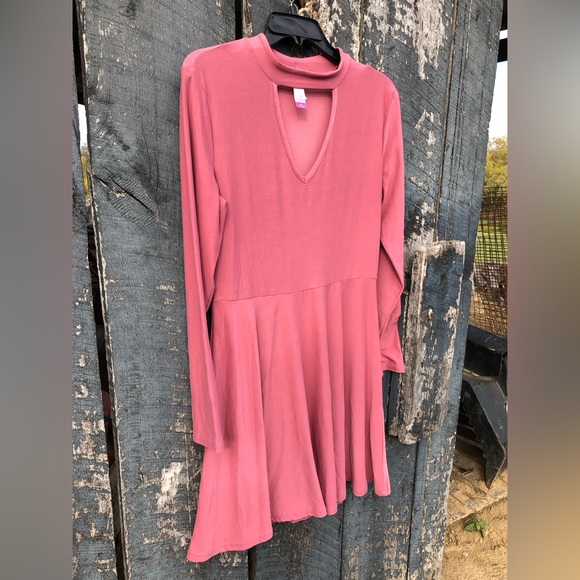 Long Sleeve Fit and Flare Midi Dress Dusty Rose Large - Picture 5 of 7